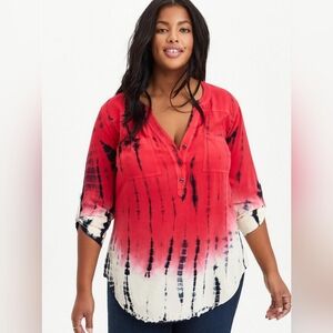 Torrid - Harper Challis - 3/4 Sleeve Tie Dye Shirt - Est. 2X/3X - Red